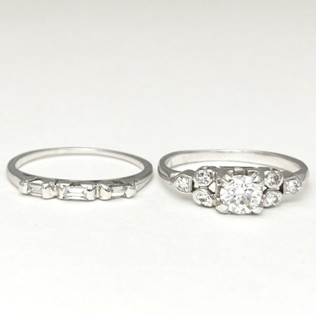 18K White Gold Diamond Engagement and Wedding Band Set Ring